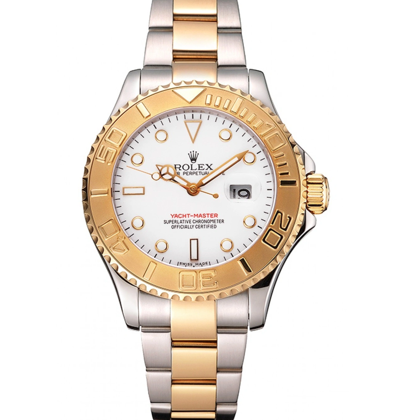 MiroTime 1027 Rolex Yacht-Master White Dial Gold Bezel Stainless Steel Case Two Tone Bracelet